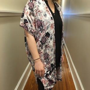 White, Black, and Pink Patterned Kimono